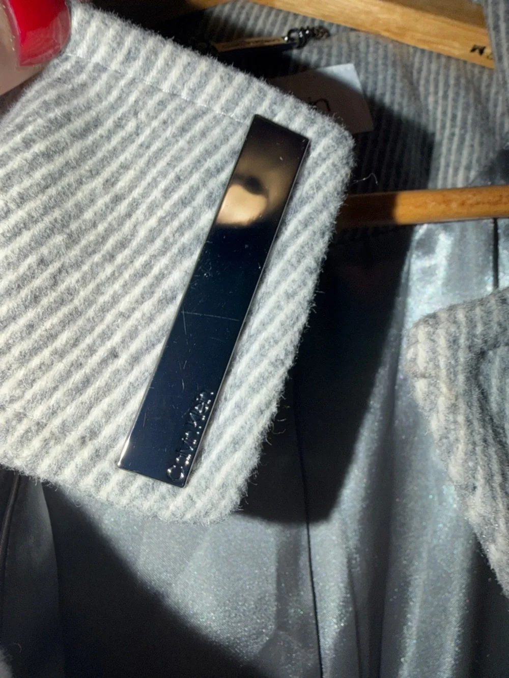 Calvin Klein Light Gray Hooded Wool-Blend Peacoat - Picture 6 of 8